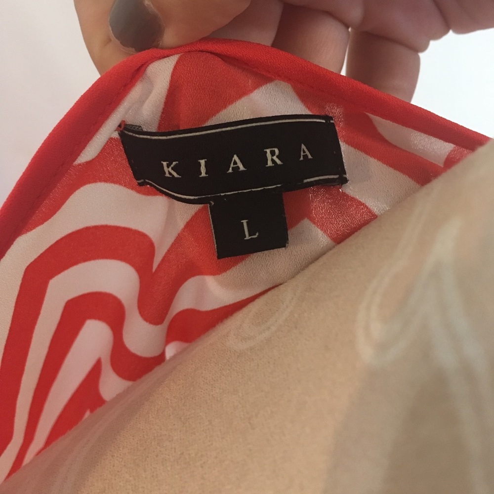 Sheer pink and white chevron 3/4 sleeve shirt - Picture 4 of 4